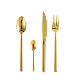 Logo Bedrukt Op Maat Moderne Luxe Gouden Besteksets Zilverwerk Keuken Aanrecht Groothandel Hoge Standaard Kantoorbestekset