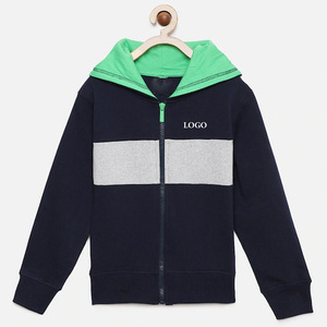 Sudadera con capucha con cremallera personalizada de alta calidad para niños, sudaderas con capucha cómodas y ecológicas de lana transpirable con bloqueo de colores - Product Image 1