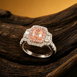 Elegant Peach Pink <b>Cushion</b> Cut Diamond Engagement <b>Ring</b> Double Halo Pave <b>Wedding</b> <b>Ring</b> for Women - Product Image 2