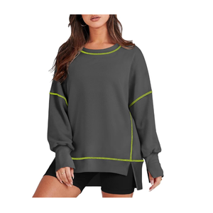 Top Trending Mujeres Oversized Drop shoulder Crewneck Sudaderas Mangas largas Trendy Contrast Stitching Pullover Tops - Product Image 5