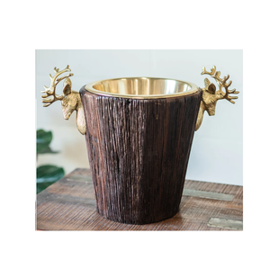 Venta al por mayor fiesta bebida cerveza vino cubo de hielo de madera con tapa de madera y color de madera natural y cubo de acero con asas de asta - Product Image 2