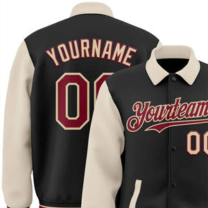 Veste universitaire en cuir de mouton à deux tons, col à revers, fermeture à boutons pression intégrale, style Byron Old Gold-White Black, personnalisée - Product Image 5