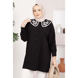 เสื้อคลุมฮิญาบปักลายสไตล์เรียบร้อย สีดำ - Product Image 2
