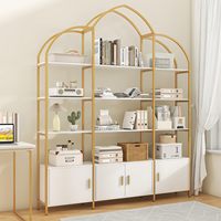 VEKIN Étagère Moderne en Bois Doré Blanc Arqué, Grande, Robuste et Durable, Meuble de Rangement avec Portes Inférieures pour Salon