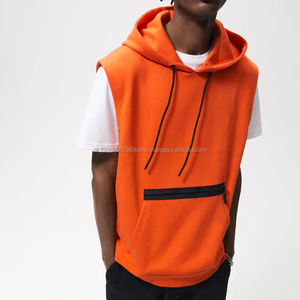 Sudadera Personalizada para Hombre, Deportiva, con Bolsillo con Cremallera, Sudadera sin Mangas de Color Naranja Brillante, de Alta Calidad - Product Image 4