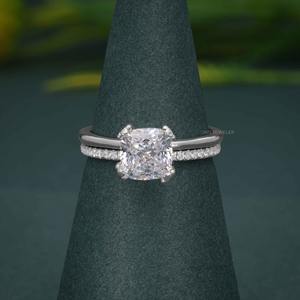 Conjunto de Novia de Edición Limitada con Diamante Cultivado en Laboratorio con Corte Cojín, Certificado IGI, VVS, con Anillo de Eternidad de Oro de 14k para Mujer - Product Image 3