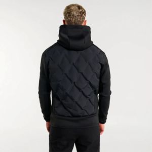 Chaqueta híbrida acolchada Chevron negra: estilo deportivo con mangas de neopreno, diseño con capucha, tiradores de cremallera duraderos y ajuste moderno - Product Image 3