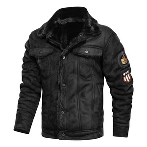 Chaqueta de cuero de otoño e invierno para hombre, abrigo de cuero de Bombardero Marrón grueso y cálido, prendas de vestir para hombre, cortavientos con Cuello de piel de lana - Product Image 3