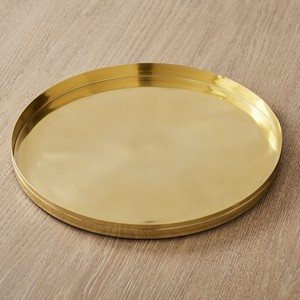 Fabricant de plateaux ronds en laiton faits à la main de taille supérieure avec fini doré plateau usagé pour le stockage de l'organisateur plateau de vanité - Product Image 2