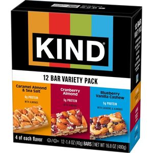 KIND Variety Pack, High Fiber <b>Snacks</b>, Blueberry Vanilla Cashew, Caramel Almond & Sea Salt, Cranberry Almond, 12 Count - Product Image 5