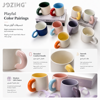 Tasses en céramique mignonnes en gros, en stock, prix d'usine, avec poignée épaisse et blocs de couleur, pour cadeaux promotionnels