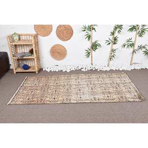 Alfombra clásica de lana turca Vintage Beige marrón 3,4x6,5 pies estilo bohemio Patchwork tejido plano alfombra para sala de estar con respaldo de látex - Product Image 1