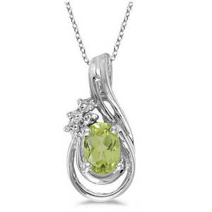 Collar con Colgante de Oro Blanco de 14K con Peridoto Ovalado y Diamante en Forma de Lágrima - Product Image 1