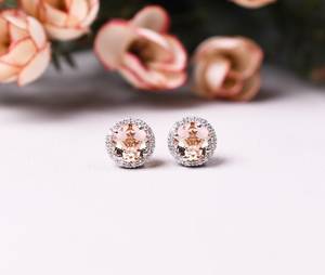 Boucles d'oreilles clous en or rose 14 carats plaqué 925 Morganite Bijoux de mariage élégants Cadeau de pierres précieuses pour elle - Product Image 4