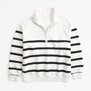 OEM bordado Casual algodón de gran tamaño cuello alto gota hombro 1/4 cuarto cremallera Mujer manga larga sudadera - Product Image 6