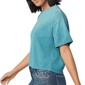 เสื้อยืดคอตตอนสำหรับผู้หญิงเสื้อครอปแขนครึ่งแขนเสื้อลำลองผ้านุ่ม220Gsm - Product Image 5