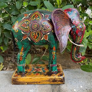ภาพวาดด้วยมือรูปปั้นช้างโลหะทำจากไม้รูปปั้นสัตว์ออกแบบสำหรับตกแต่งบ้านงานแต่งงานงานวันครบรอบ - Product Image 1