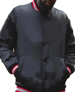 Polyester/Cotton Custom <b>Varsity</b> Embroidered Quilted Lined Stand Collar Front Logo <b>Men's</b> Baseball <b>Bomber</b> Satin <b>Jacket</b> - Product Image 2