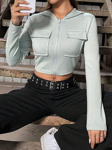 Crop Top Sudadera con capucha Impresión personalizada Venta al por mayor Sudadera con capucha de mujer Sudadera con capucha de manga larga Casual recortada para hombres - Product Image 4