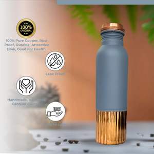Bouteille d'eau en cuivre martelé à moitié, 1 litre, design martelé à moitié, bouteille d'eau en cuivre pur avec ensemble de verres, travail Meena - Product Image 3