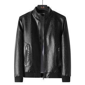 Veste de vélo en cuir PU personnalisée pour hommes coupe ample col montant de grande taille rabattu non tissé fini vêtement teint en polaire chauffante - Product Image 3