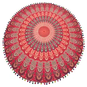 भारतीय थोक हस्तनिर्मित मंडला बीच गोल कंबल फेंक बोहेमियन सजावट योगा मैट ध्यान पिकनिक वॉल हैंगिंग टेपेस्ट्री