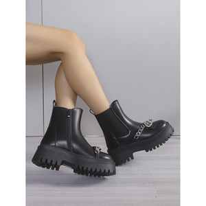 Botines de Punta abierta con cadena de suela gruesa para mujer, botas de nieve con plantilla de PU superior de algodón duradero para Otoño Invierno otoño - Product Image 2