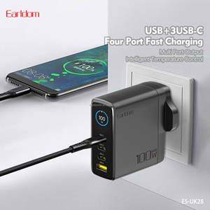 Earldom 100W USB-C PD Fast Charging Power Supply <b>Adapter</b> with 1 USB + 3 Type-C Ports OTP/OVP 5V/3A EU/UK Plug for Mobile Phones - Product Image 4