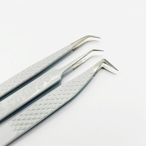 Haute qualité 45 degrés gris enduit fibre coeur conception L courbe cils pince à épiler acier inoxydable pointu durable sain - Product Image 4