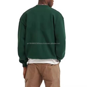 Sweat-shirts unisexes en molleton français lourd de couleur verte, sweat-shirts à col rond personnalisés, sweat-shirts courts et amples - Product Image 3