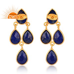 Pendiente colgante de piedras preciosas de lapislázuli Natural chapado en oro de 18 quilates de latón de diseño increíble para mujer proveedor de joyería personalizada - Product Image 2