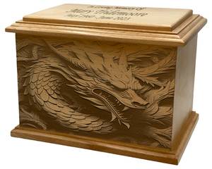 Visage d'urne funéraire de dragon Urne funéraire en bois avec gravure pour cendres humaines - Product Image 3