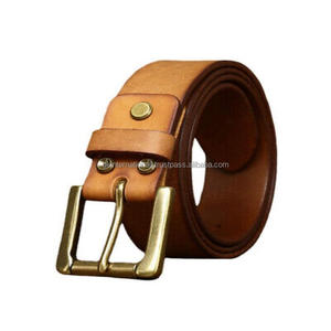 Ceinture décontractée en cuir véritable de qualité supérieure pour homme, finition marron ou beige, avec rouleau en laiton massif, boucle à broche unique - Product Image 1