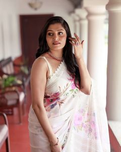 Designer Silk Sari in Faux Georgette with Digital Print & Fancy Lace Blouse Beautiful Traditional Style for Summer Parties - Product Image 5