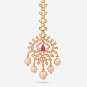 Bijou Tikka en or à motif floral, objet de collection culturel, pour mariage féminin, avec pierres de rubis vertes, 7g - Product Image 3