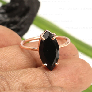 Classic Design Natural <b>Black</b> <b>Onyx</b> Prong <b>Ring</b> 8x16mm Marquise Shape 925 Sterling Silver Rose Gold Plated Eternity Fine <b>Rings</b> - Product Image 5