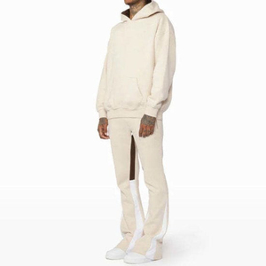 Sweat à capuche délavé imprimé bouffant XXL et pantalon évasé en bloc Nouveau pantalon de survêtement d'hiver bleu deux pièces à la mode Vente en gros - Product Image 1