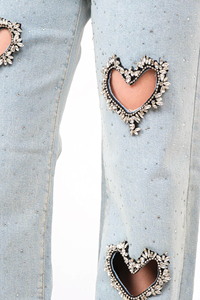 Nouveau jean en denim pour femmes élégant et tendance avec strass, pour une utilisation en extérieur, jean en denim pour femmes pour un usage décontracté, jean avec strass pour femmes - Product Image 3