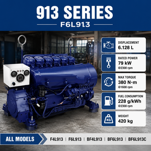 Moteur diesel 6 cylindres refroidi par air BEINEI F6L913, unité de puissance industrielle robuste pour groupe électrogène et équipement de construction - Product Image 1