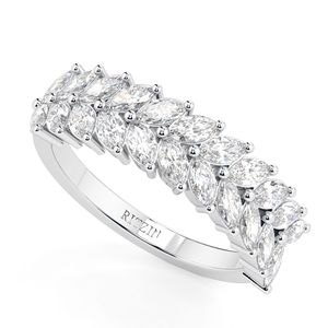 Bague de fiançailles fantaisie coupe marquise pour femme, bague de mariage en or blanc, bague empilable - Product Image 3