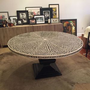 Mesita de noche Floral moderna contemporánea gabinete personalizado generalmente incrustaciones de hueso para sala de estar tradición artesanal de la India - Product Image 2