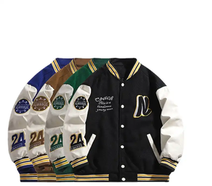 Haute qualité personnalisé hommes Varsity Letterman Style Baseball veste pour hiver automne laine Polyester tissu sans col Vintage - Product Image 5
