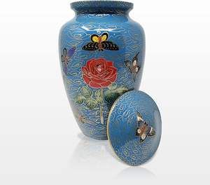 Urna de cremación Floral de mariposas azules en rosa, urna funeraria hecha a mano para adultos, sólida, asequible para cenizas humanas, urnas de tamaño personalizado - Product Image 3