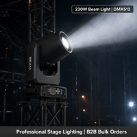 Mini Cabeza Móvil Sharpy Beam de 230W 7R, 14 Colores/14 Gobos, Rueda Arcoíris, Prisma, DMX512/Activación por Sonido, IP33, 30000 Lúmenes, Halógena