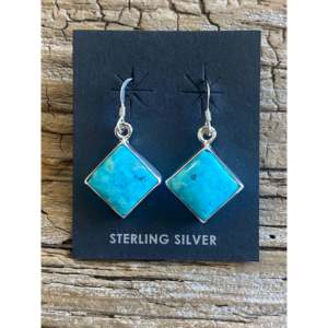 Navajo Turquoise & Sterling <b>Silver</b> Geometric Drop <b>Earrings</b> <b>Hoop</b> <b>Earrings</b> for Wedding Party Gift - Product Image 4