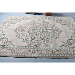 Tapis turc Vintage Beige bleu tapis plat 6 'X 9' motif patchwork pour décorations de salon laine matériel Latex - Product Image 3