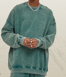 Printemps et automne nouveau teint vieilli blanc mince col rond sweat pantalons de survêtement ensemble sweat hommes couleur unie lavé sweats à capuche - Product Image 3