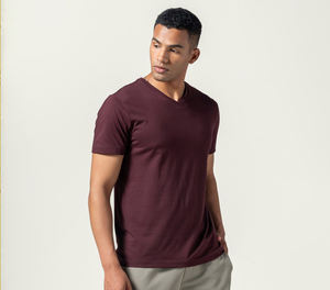 Tout nouveau coton col en v T-shirt tout match bas chemise hauts haute qualité blanc décontracté tissé pour hommes à manches longues couleur unie - Product Image 1