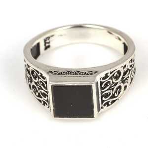 925 Sterling <b>Silver</b> Men's <b>Ring</b> with Black Square Onyx Stone Bezel Setting Geometric Pattern <b>Emerald</b> Cut for Everyday Wear - Product Image 6
