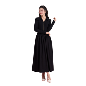 Robe de maternité B2 MUM V1474, écologique, respirante, en spandex/polyester, jupe évasée, tissu coupe-vent, fermeture éclair sur la poitrine, col en V - Product Image 1